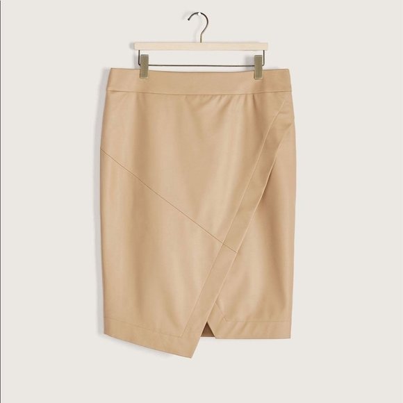 Addition Elle Women Tan High-Waist Asymmetrica Faux-Wrap Skirt Plus Size 26 - Picture 3 of 7
